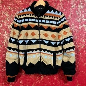 B.B.I Vintage Aztec Tribal Geometric Bomber Sweater Jacket 14